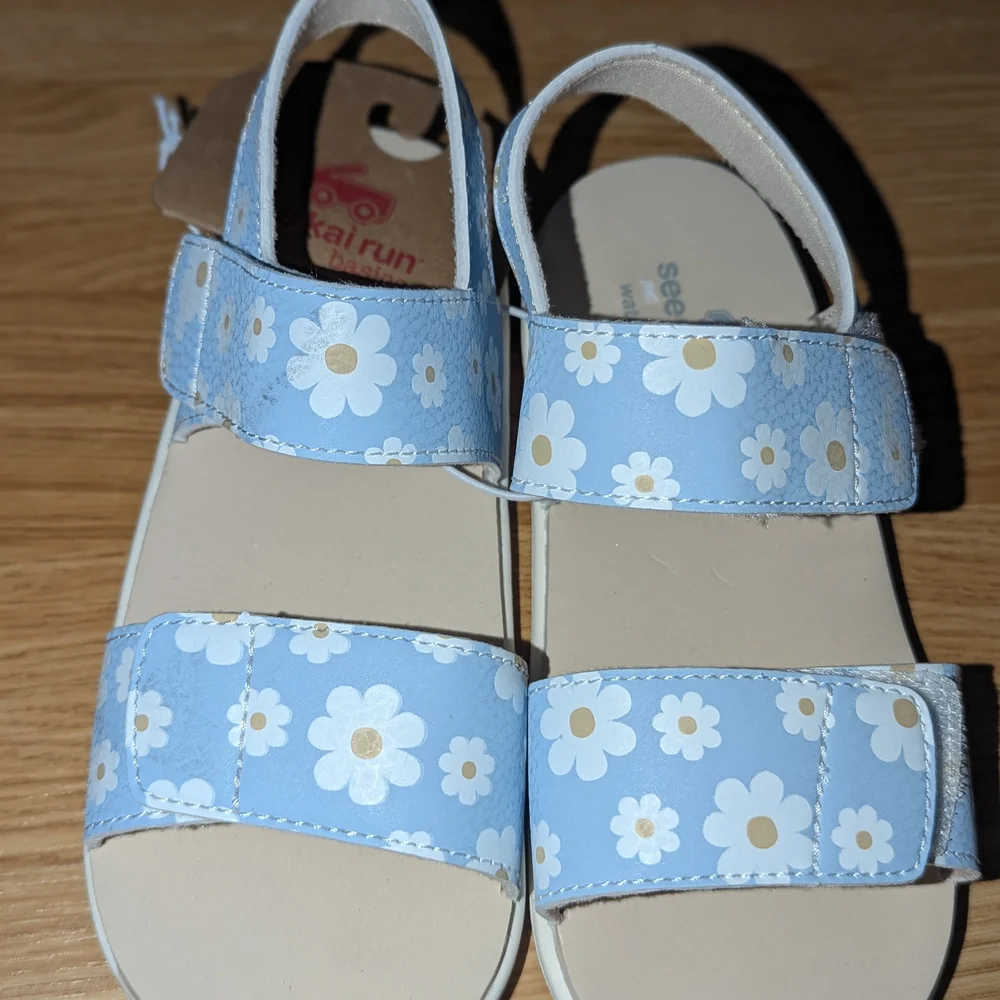See Kai Run Light Blue Daisy Kids Sandals 7-8 Years Old - Picture 2 of 3